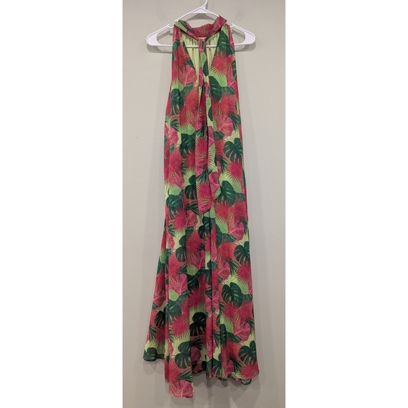 NWT Palms Away By Red Dress Sleeveless Green And Pink Floral Maxi Dress Small - Picture 6 of 9